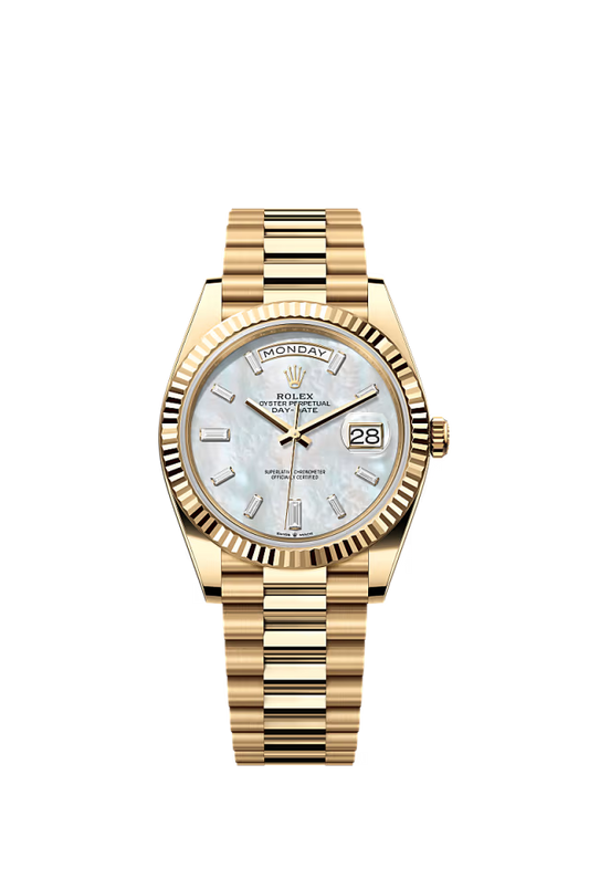 Rolex Day-Date - 40 MM - Yellow Gold - MoP White Dial - 228238 PMoPWd  nyc watcher nyc watches