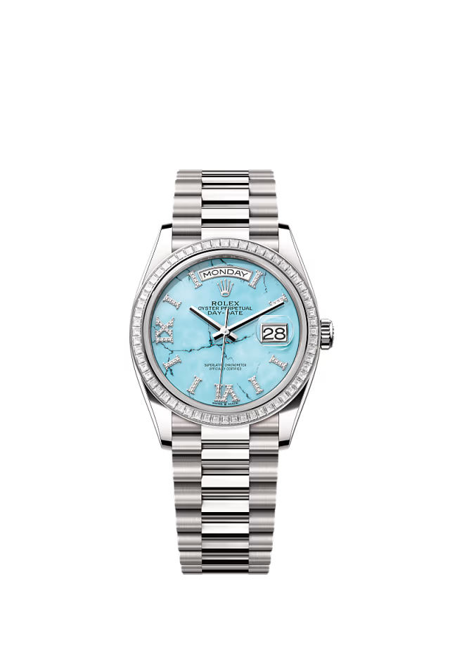 Rolex Day-Date - 36 MM - White Gold - Turquoise Dial - 128399TBR PBd nyc watcher nyc watches