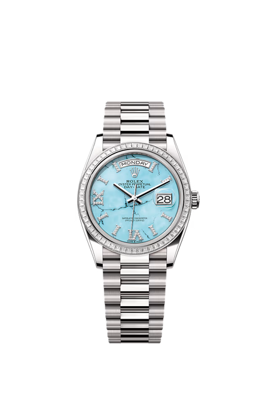 Rolex Day-Date - 36 MM - White Gold - Turquoise Dial - 128399TBR PBd nyc watcher nyc watches