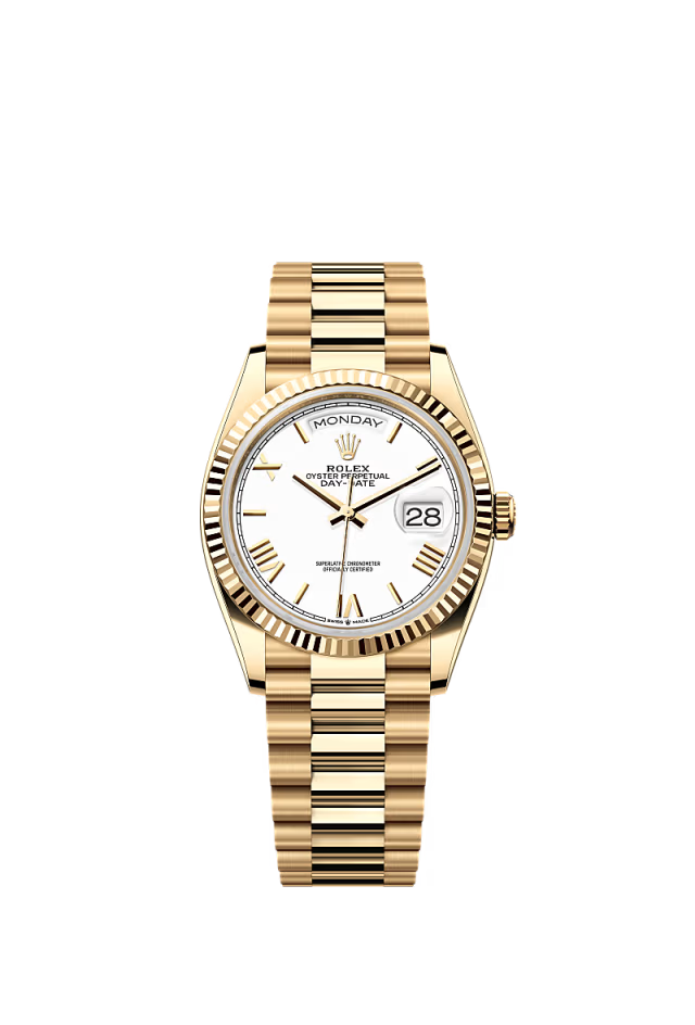 Rolex Day-Date - 36 MM - Yellow Gold - White Dial - 128238 PW nyc watcher nyc watches