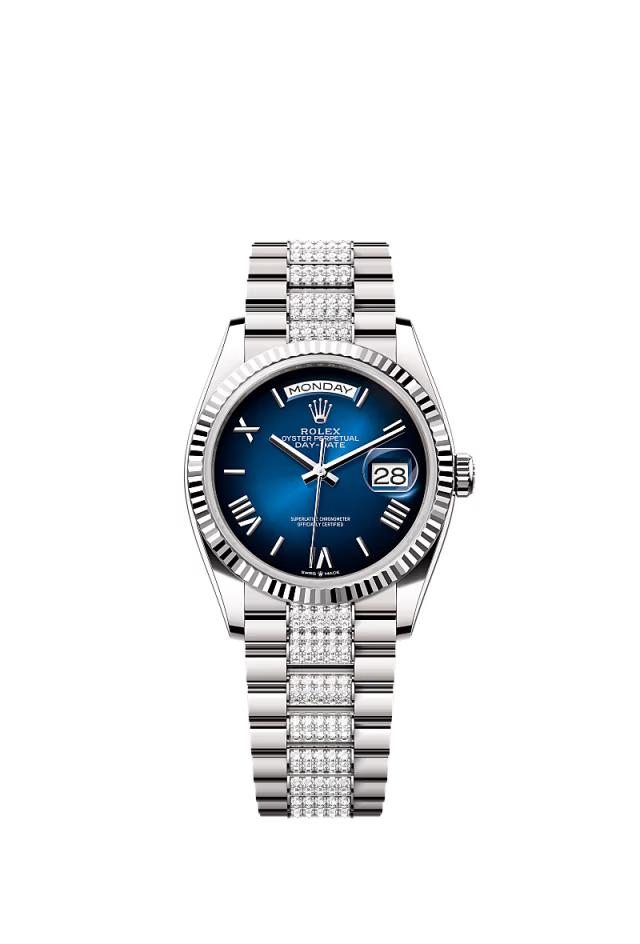 Rolex Day-Date - 36 MM - White Gold - Blue Dial - 128239 PdB