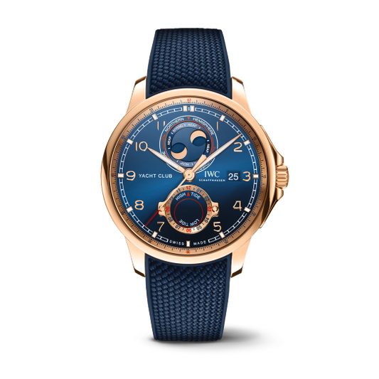 IWC Portugieser Yatch Club - Moonphase and Tide - Rose Gold - 44.6 MM - Blue Dial - IW344001 nyc watcher nyc watches