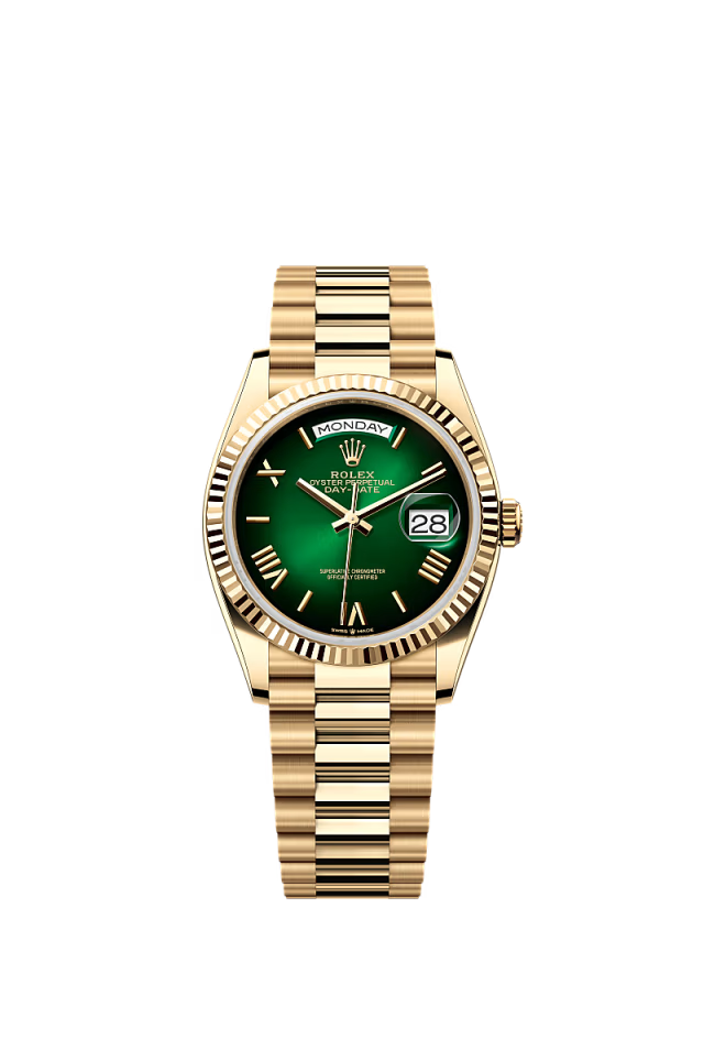 Rolex Day-Date - 36 MM - Yellow Gold - Green Dial - 128238 PG nyc watcher nyc watches