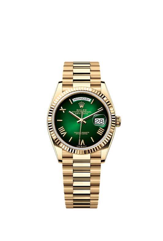 Rolex Day-Date - 36 MM - Yellow Gold - Green Dial - 128238 PG nyc watcher nyc watches