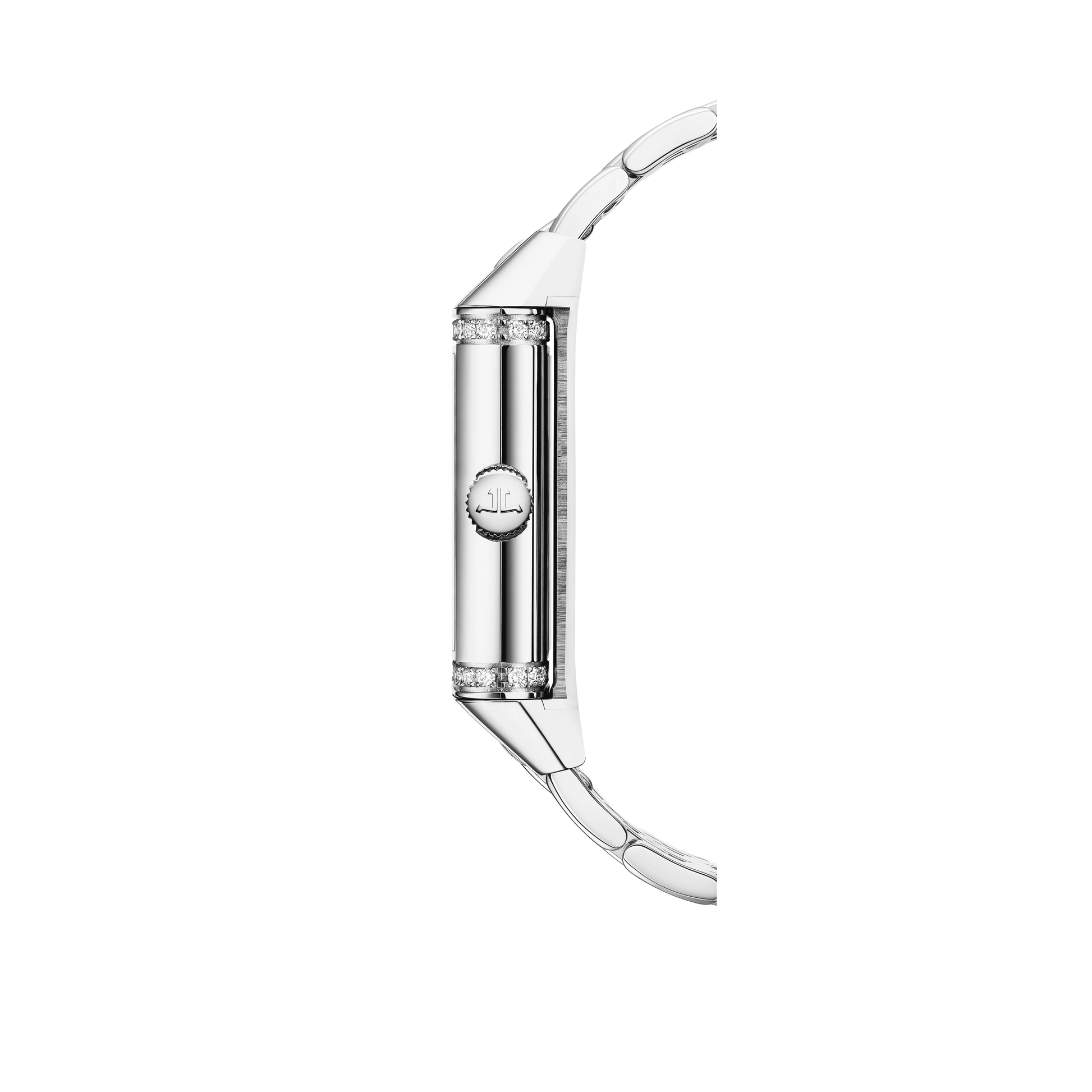 JLC - Reverso One Duetto - 40.1 MM x 20 MM - Stainless Steel - Silvered-Gray/Midnight Blue Dial - Diamond-Set Case - Stainless Steel Bracelet/Blue Leather Strap - Q334818J
