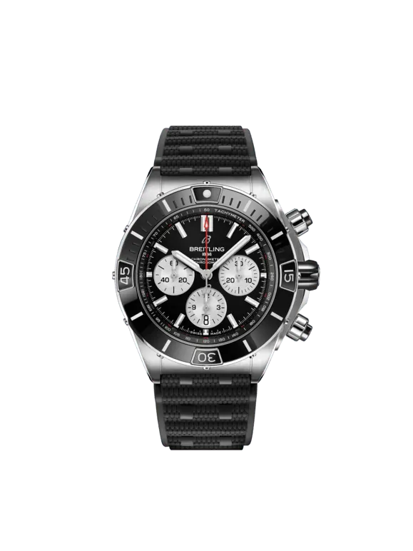 Breitling Chronomat Stainless Steel 44 MM - Black Rubber Strap - Black Dial - AB0136251B1S1