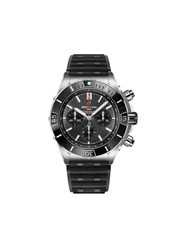 Breitling Chronomat Stainless Steel 44 MM - Black Rubber Strap - Black Dial - AB0136251B2S1