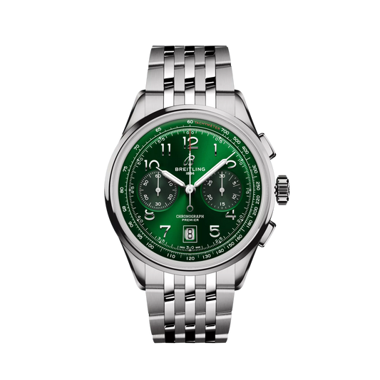 Breitling Premier Stainless Steel 42 MM - Stainless Steel Bracelet - Green Dial - AB0145371L1A1