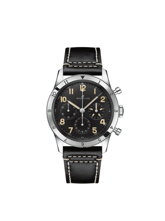 Breitling Classic AVI Stainless Steel 41 MM - Black Calfskin Strap - Black Dial - AB0920131B1X1