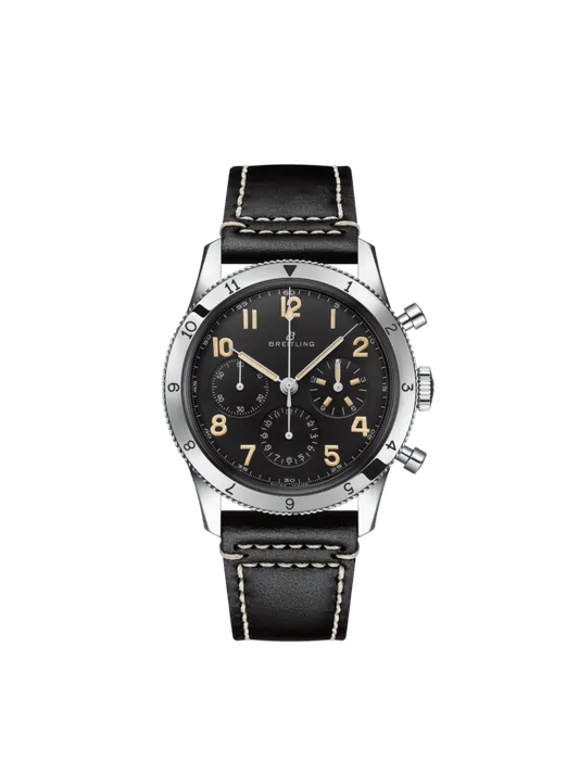 Breitling Classic AVI Stainless Steel 41 MM - Black Calfskin Strap - Black Dial - AB0920131B1X1