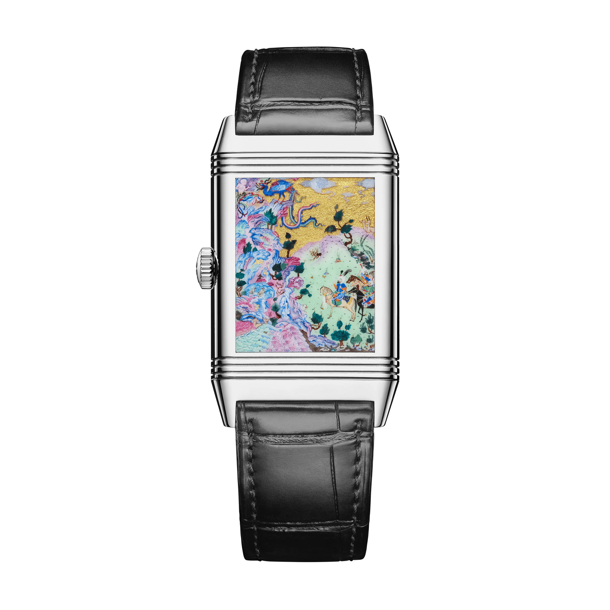 JLC - Reverso Tribute Saam Comes To Alburz - Limited Edition - 45.6 MM x 27.4 MM - White Gold - Green Guilloché Enamel Dial - Black Leather Strap - Q39334S3