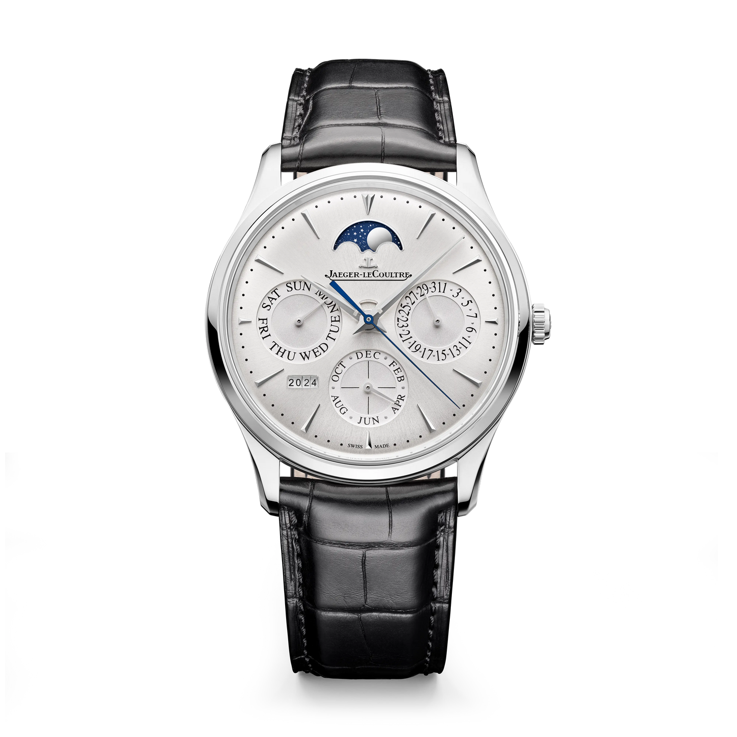 JLC - Master Ultra Thin Perpetual Calendar - 39 MM - Stainless Steel - Silvered-Gray Dial - Black Leather Strap - Q114842J