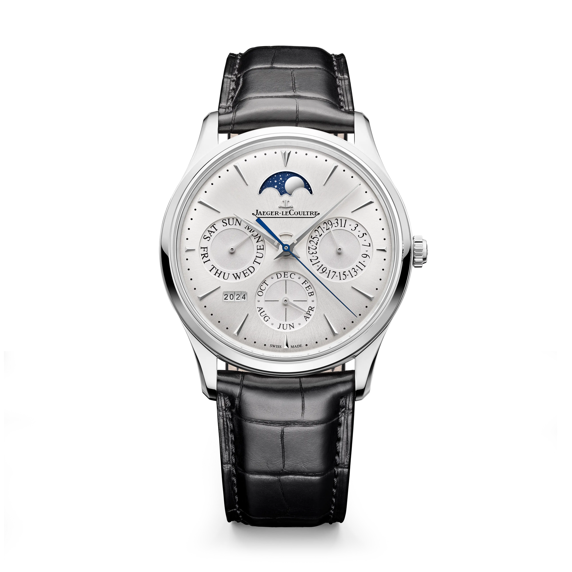 JLC - Master Ultra Thin Perpetual Calendar - 39 MM - Stainless Steel - Silvered-Gray Dial - Black Leather Strap - Q114842J