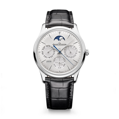 JLC - Master Ultra Thin Perpetual Calendar - 39 MM - Stainless Steel - Silvered-Gray Dial - Black Leather Strap - Q114842J