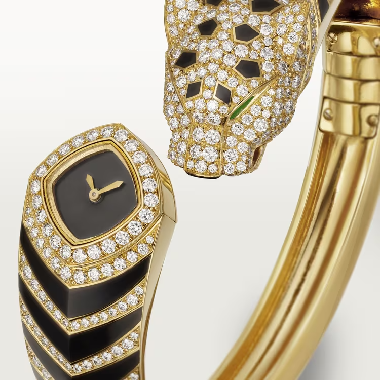 Cartier Panthére De Cartier Yellow Gold 18 MM - Yellow Gold Bracelet - Diamond Bezel - Black Lacquer Dial - HPI01369