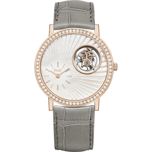 Piaget Altiplano - Rose Gold 38 MM - Grey Leather Strap - Diamond Bezel - White Mother-of-Pearl Dial - G0A45030