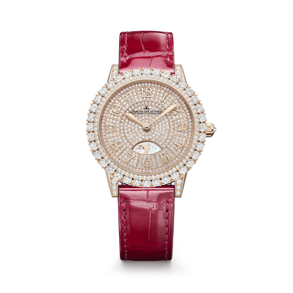 JLC - Rendez-Vous Dazzling Night & Day - 36 MM - Pink Gold - Pave Diamond Dial - Diamond Bezel - Red Leather Strap - Q3432472