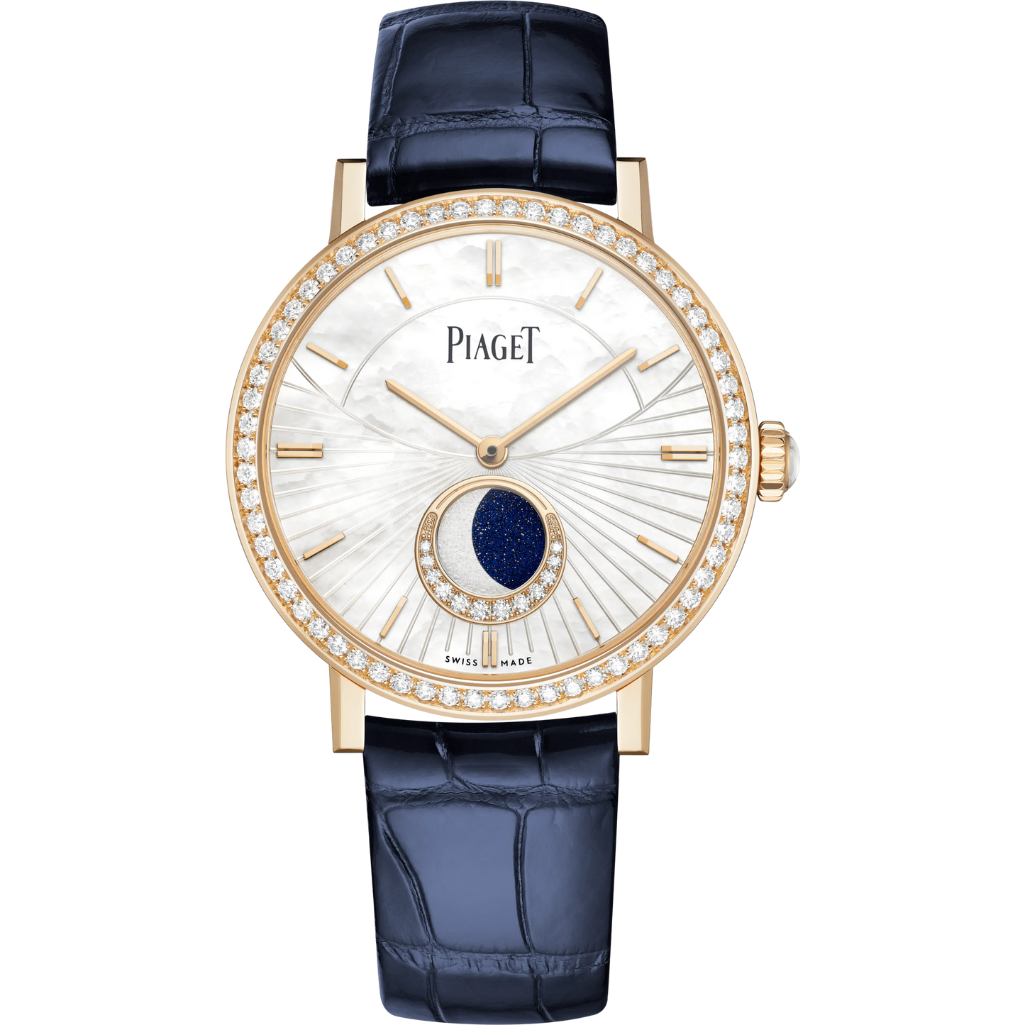 Piaget Altiplano - Rose Gold 36 MM - Blue Leather Strap - Diamond Bezel - White Mother-of-Pearl Dial - G0A47104