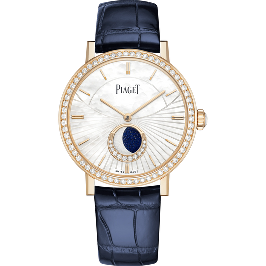 Piaget Altiplano - Rose Gold 36 MM - Blue Leather Strap - Diamond Bezel - White Mother-of-Pearl Dial - G0A47104