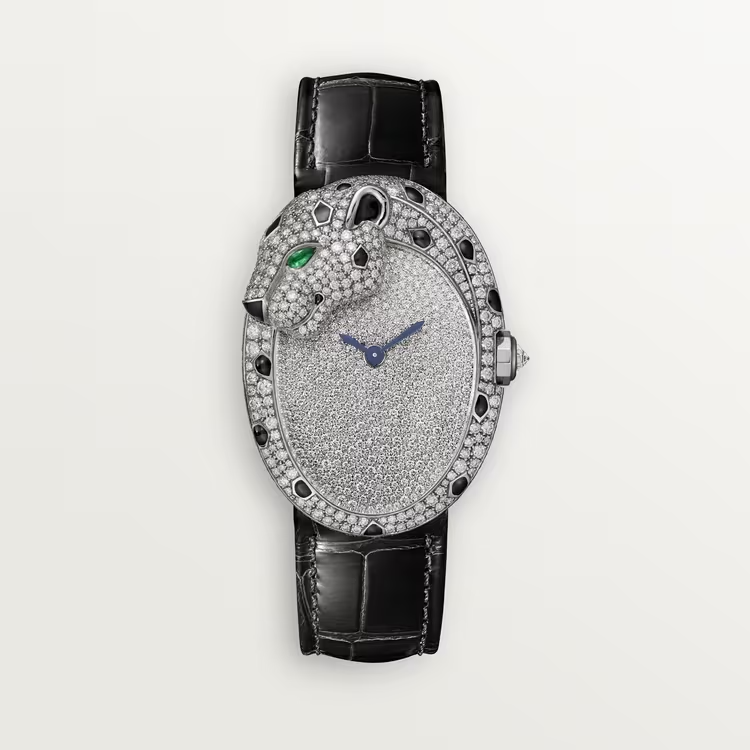 Cartier Panthére White Gold 39 MM - Shiny Black Alligator Strap - Diamond Bezel - Diamond-set Shagreen Dial - HPI01352