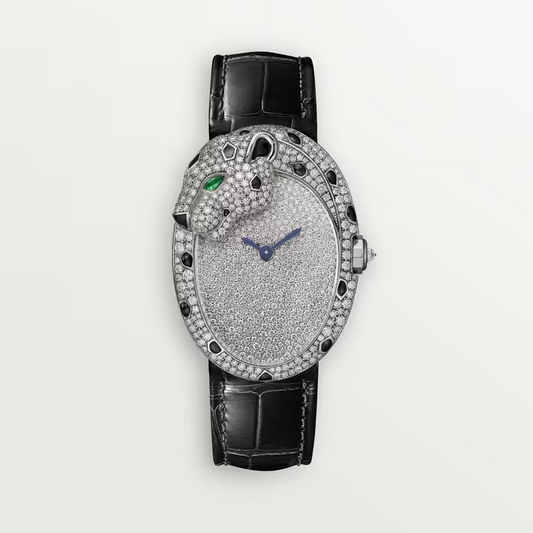 Cartier Panthére White Gold 39 MM - Shiny Black Alligator Strap - Diamond Bezel - Diamond-set Shagreen Dial - HPI01352