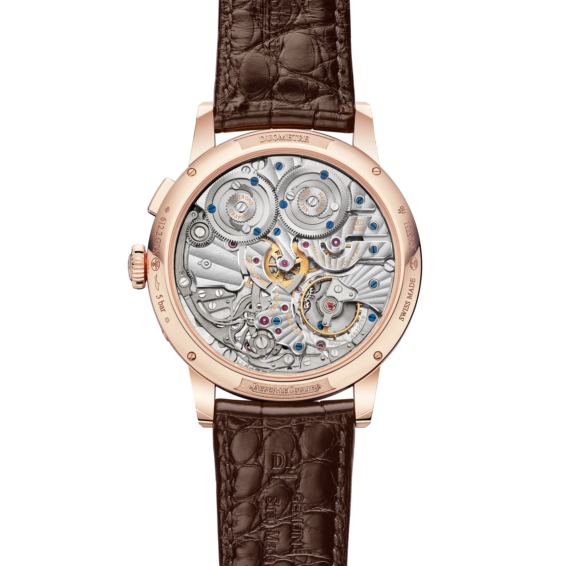 JLC - Duometre Chronograph Moon - 42.5 MM - Pink Gold - Silvered-Gray Dial - Brown Leather Strap - Q622252J