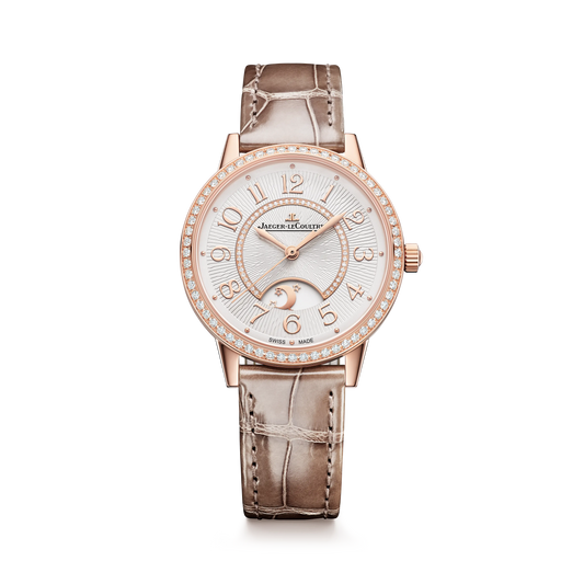JLC - Rendez-Vous Classic Night & Day - 34 MM - Pink Gold - Silvered-Gray Guilloché Diamond Dial - Diamond Bezel - Taupe Leather Strap - Q3442441