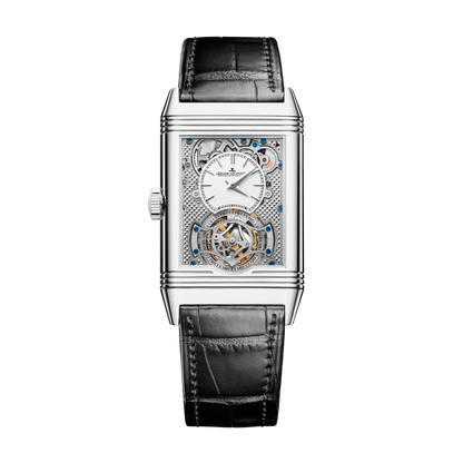 JLC - Reverso Tribute Duoface Tourbillon - 45.5 MM x 27.4 MM - Stainless Steel - Charcoal Gray/Gray Dial - Black Leather Strap - Q392845J