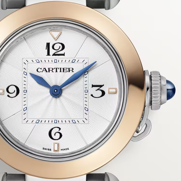 Cartier Pasha de Cartier Rose gold 30 MM - Red Alligator Leather Strap - Diamond Bezel - Opaline Flinqué Dial - WJPA0017