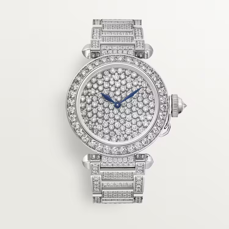 Cartier Pasha de Cartier White gold 35 MM - White gold Diamond Bracelet - Diamond Bezel - Diamond Dial - HPI01392