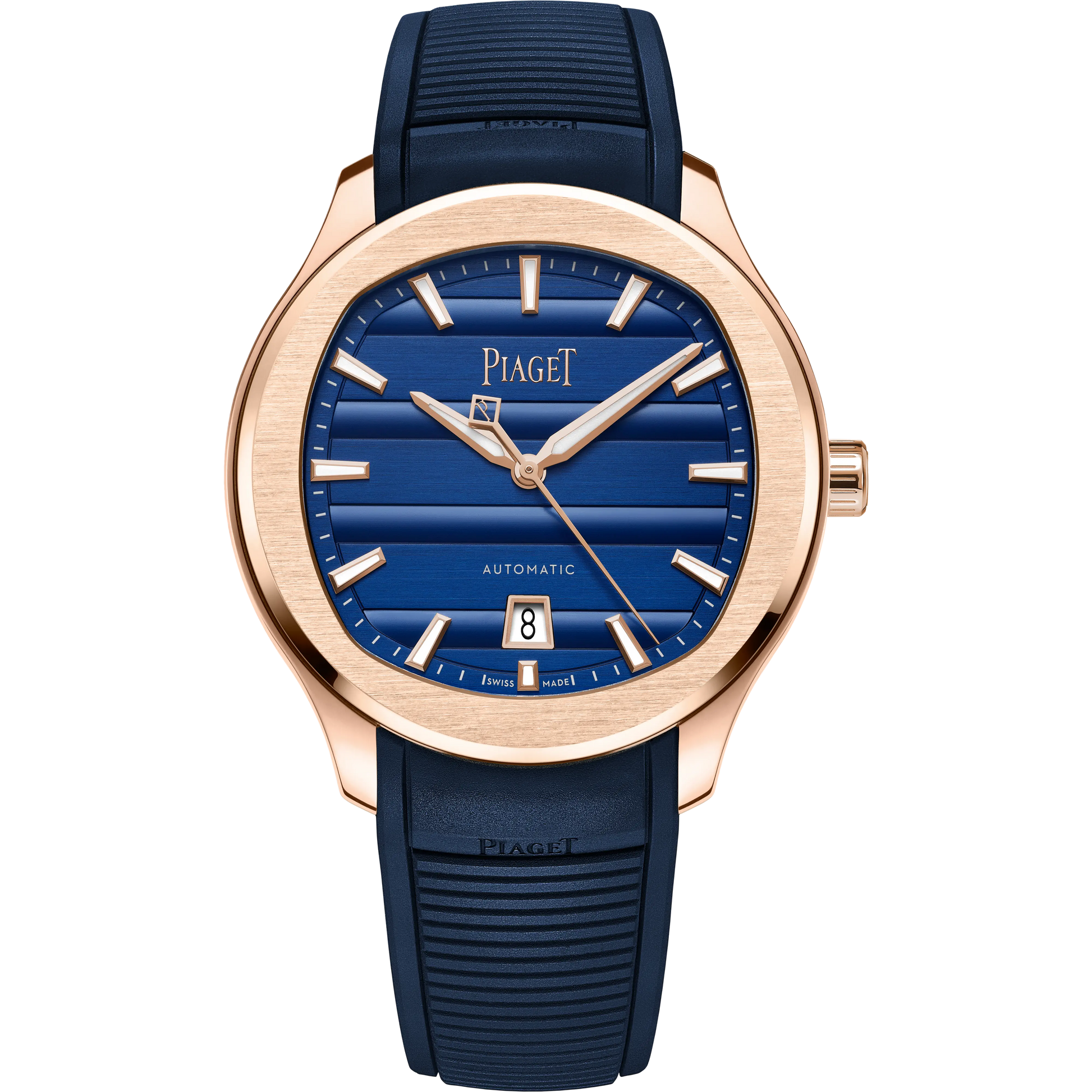 Piaget Polo Signature Date - Rose Gold - 42 MM - Dark Blue Rubber Strap - Blue Dial - G0A51033