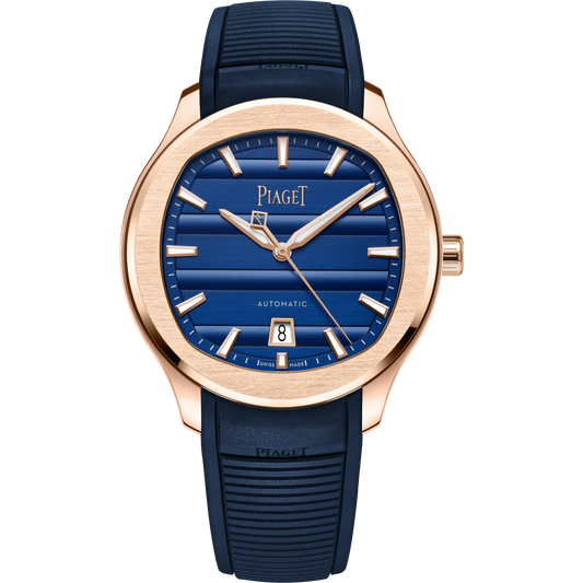 Piaget Polo Signature Date - Rose Gold - 42 MM - Dark Blue Rubber Strap - Blue Dial - G0A51033