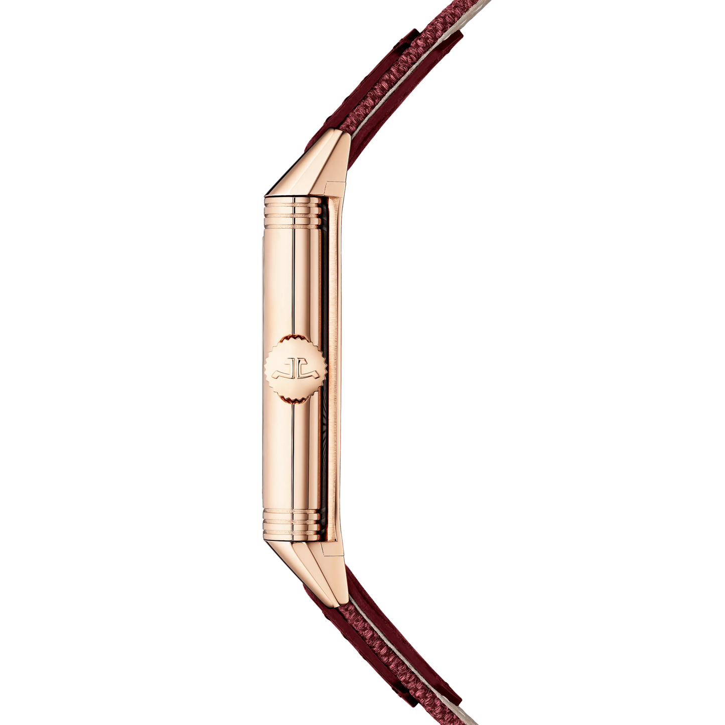 JLC - Reverso Tribute Monoface Small Seconds - 45.6 MM x 27.4 MM - Pink Gold - Burgundy Dial - Burgundy Leather/Canvas Strap - Q713256J