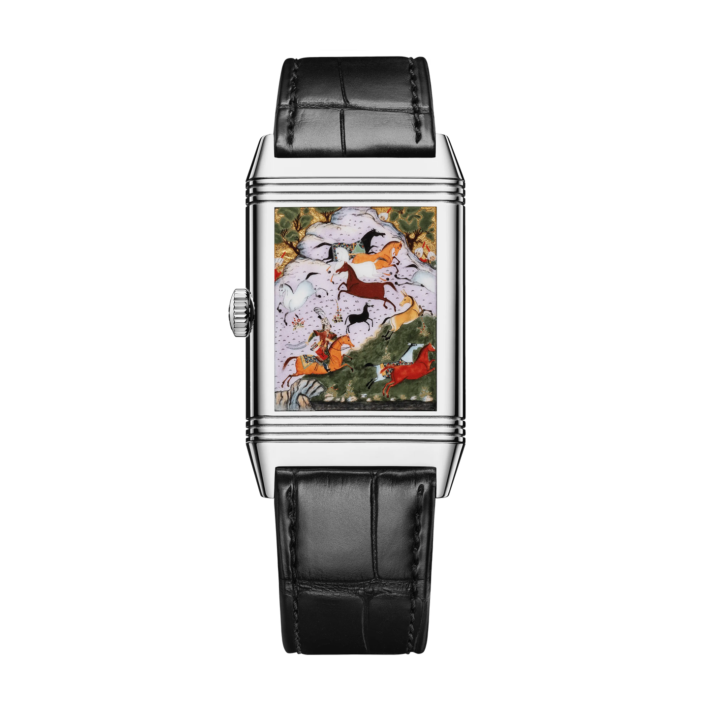 JLC - Reverso Tribute Rustam Pursues Akvan - Limited Edition - 45.6 MM x 27.4 MM - White Gold - Fir Green Guilloché Enamel Dial - Black Leather Strap - Q39334S4