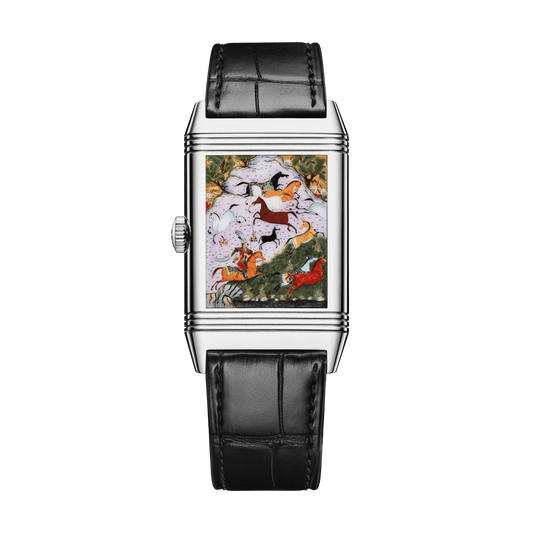 JLC - Reverso Tribute Rustam Pursues Akvan - Limited Edition - 45.6 MM x 27.4 MM - White Gold - Fir Green Guilloché Enamel Dial - Black Leather Strap - Q39334S4