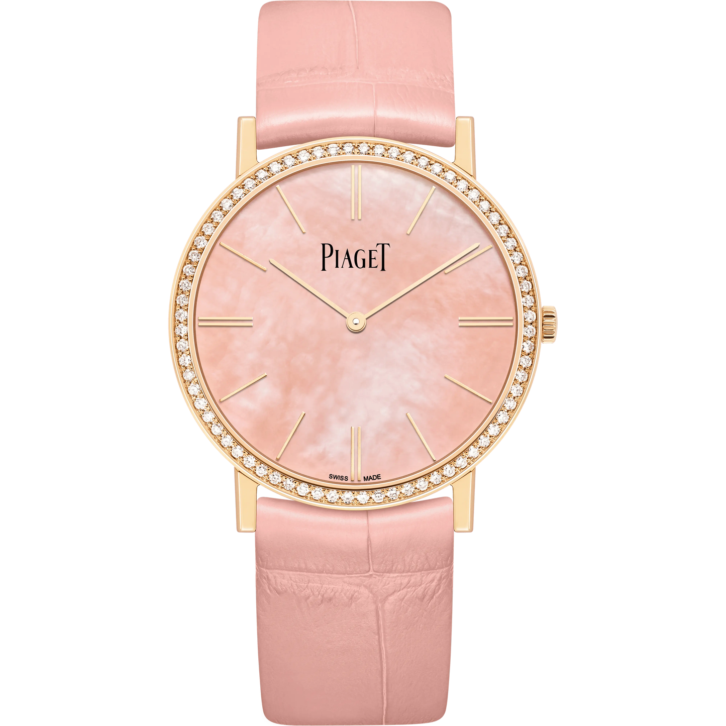 Piaget Altiplano - Rose Gold 34 MM - Pink Leather Strap - Diamond Bezel -  Mother -Of-Pearl Dial - G0A44060