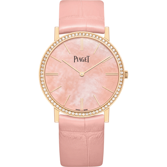 Piaget Altiplano - Rose Gold 34 MM - Pink Leather Strap - Diamond Bezel -  Mother -Of-Pearl Dial - G0A44060