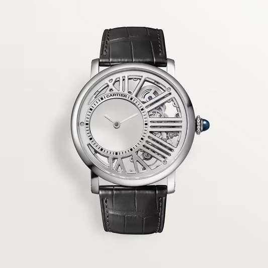 Cartier Ronde Rotonde de Cartier Steel  42 MM - Black Alligator Leather Strap - Skeleton Dial - WHRO0014