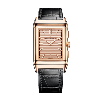 JLC - Reverso Tribute Chronograph - Limited Edition - 49.4 MM x 29.9 MM - Pink Gold - Golden/Skeleton Dial - Black/Brown Leather Strap - Q389256J
