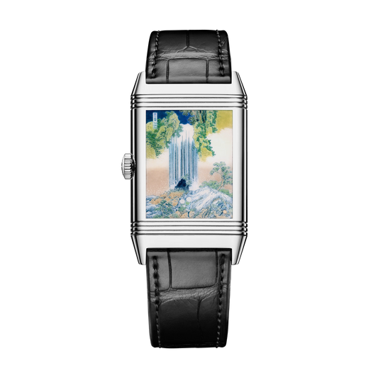 JLC - Reverso Tribute Enamel Hokusai Waterfalls Limited Edition - Yoro Waterfall - 45.6 MM x 27.4 MM - White Gold - Bamboo-Green Guilloché Enamel Dial - Black Leather Strap - Q39334T6