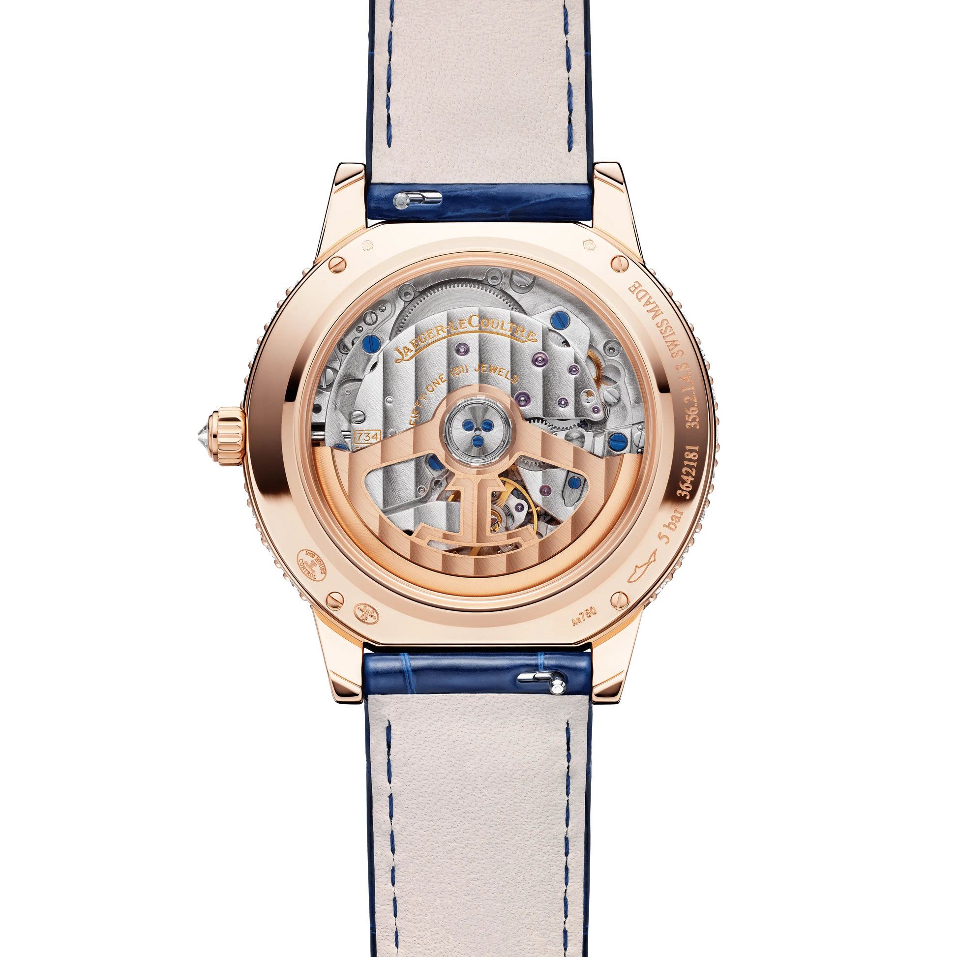 JLC - Rendez-Vous Dazzling Shooting Star - 36 MM - Pink Gold - Blue Aventurine Dial - Diamond Bezel - Blue Leather Strap - Q364247J