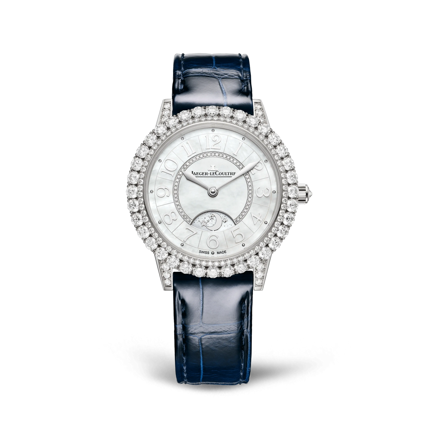 JLC - Rendez-Vous Dazzling Night & Day - 36 MM - White Gold - Mother-Of-Pearl Diamond-Set Dial - Diamond Bezel - Blue Leather Strap - Q3433570