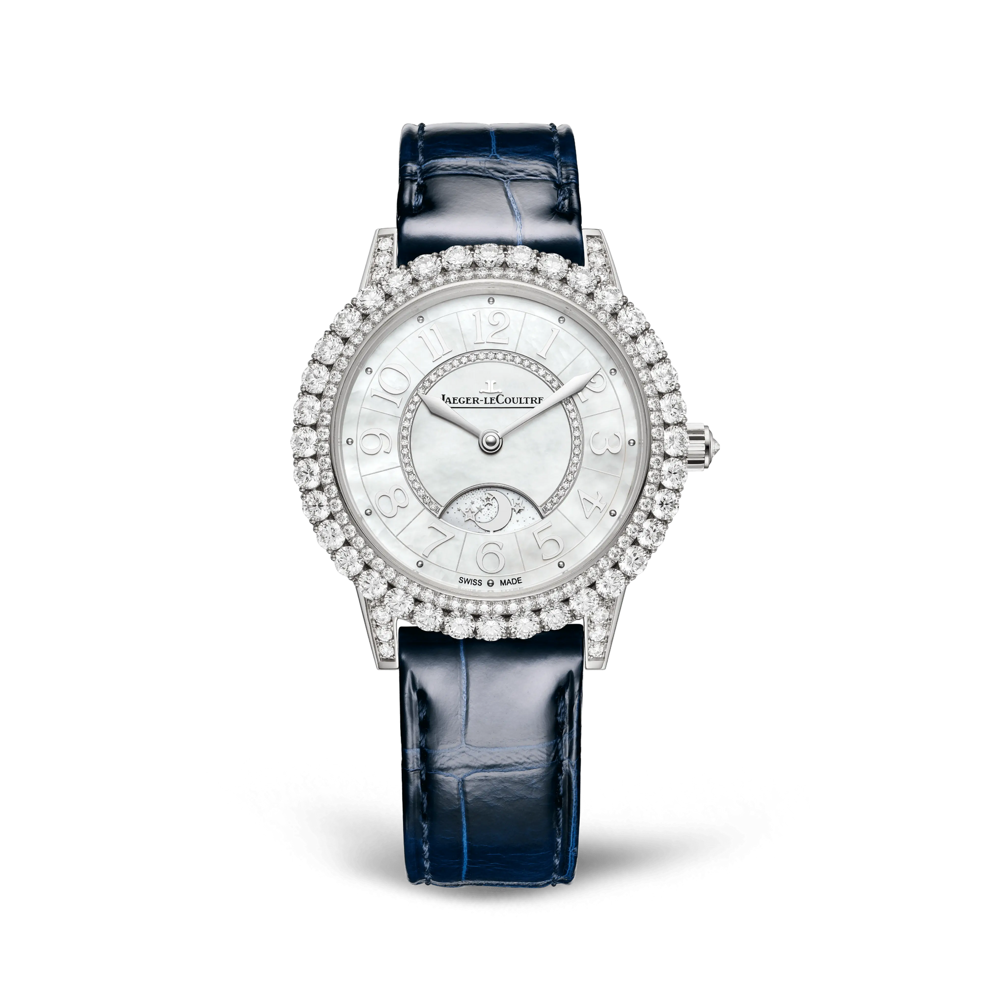 JLC - Rendez-Vous Dazzling Night & Day - 36 MM - White Gold - Mother-Of-Pearl Diamond-Set Dial - Diamond Bezel - Blue Leather Strap - Q3433570