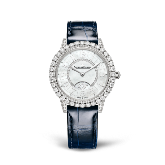 JLC - Rendez-Vous Dazzling Night & Day - 36 MM - White Gold - Mother-Of-Pearl Diamond-Set Dial - Diamond Bezel - Blue Leather Strap - Q3433570