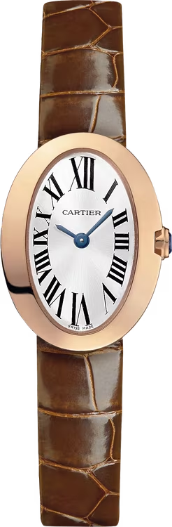 Cartier Baignoire de Cartier Rose gold 25.30 MM - Shiny Dark Brown Alligator Leather Strap - Silvered Dial - W8000017