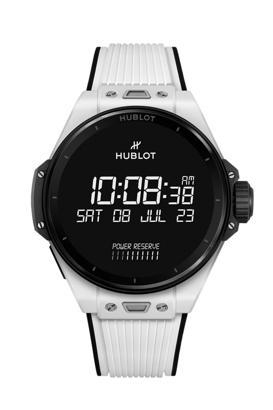 Hublot Big Bang E Gen3 White Ceramic 44 MM - Black and White Striped Structured Rubber Straps -  White Ceramic Digital Dial - 450.HX.1100.RX