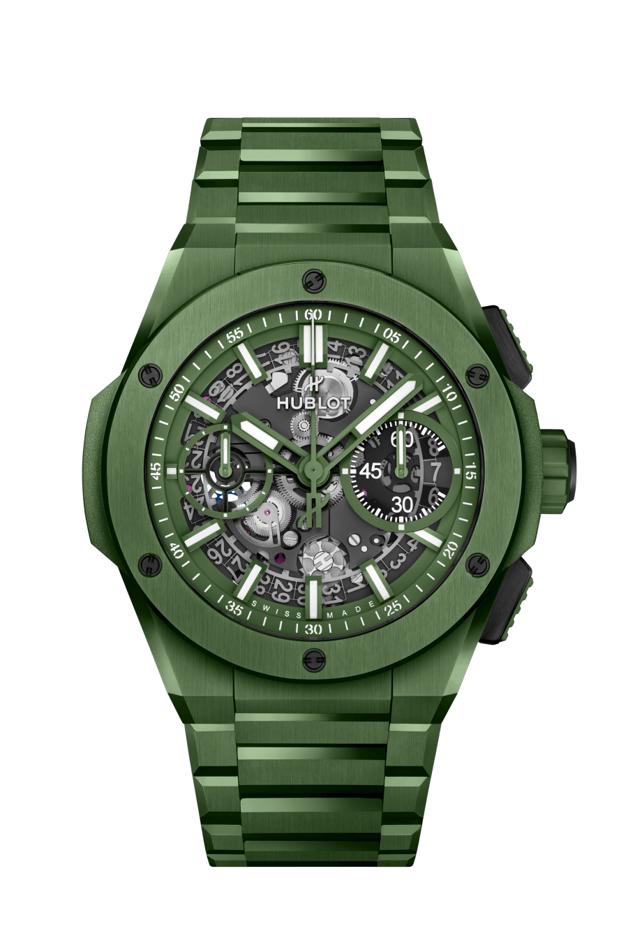 Hublot Big Bang Integrated Green Ceramic 42 MM - Green Ceramic Bracelet - Matte Green Skeleton Dial - 451.GX.5220.GX