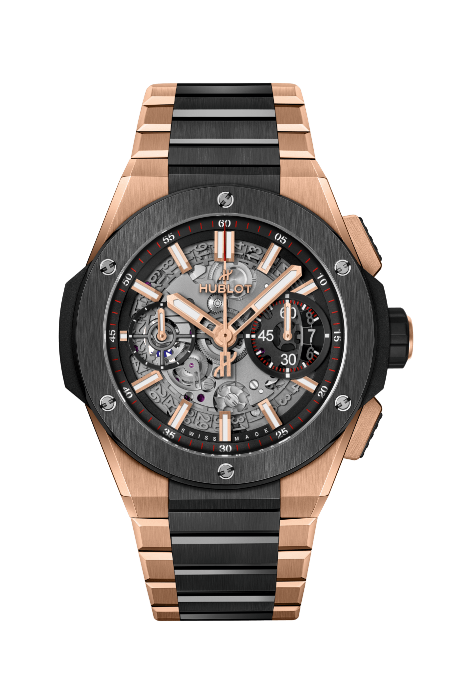 Hublot Big Bang Integrated King Gold Ceramic 42 MM - King Gold Ceramic Bracelet - Matte Black Skeleton Dial - 451.OM.1180.OM