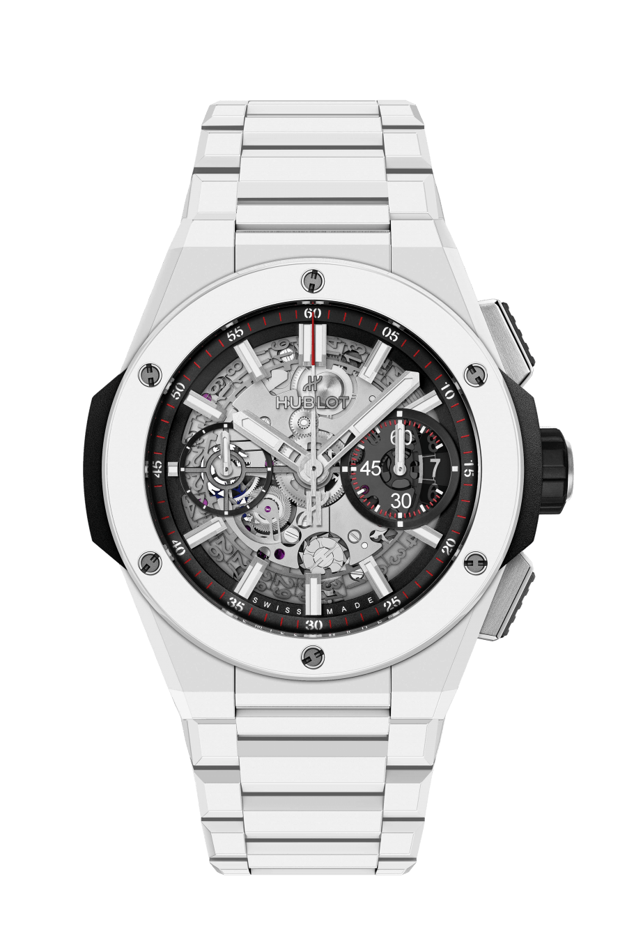 Hublot Big Bang Integrated White Ceramic 42 MM - White Ceramic Bracelet - Matte Gray Skeleton Dial - 451.HX.1123.HX