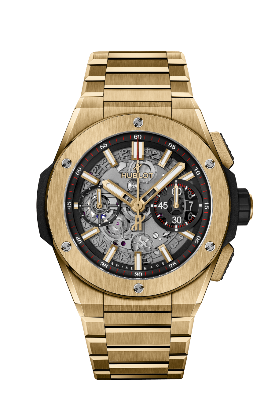 Hublot Big Bang Integrated Yellow Gold 42 MM - Yelloew Gold Bracelet - Matte Black Skeleton Dial - 451.VX.1130.VX